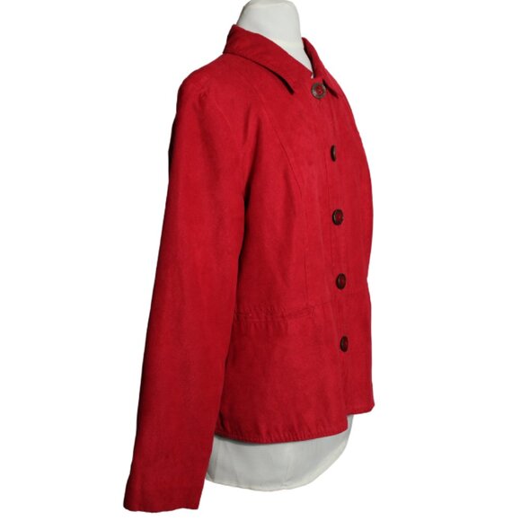 Northern Reflections SZ L Button Up Women's Red Faux Suede Lined Jacket - Picture 2 of 9